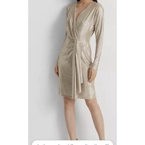 Lauren Ralph Lauren Women's NWT Metallic Stretch Knit Cocktail Size 10 Dress New